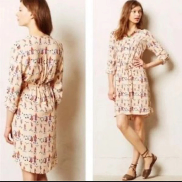 Anthropologie DOLAN Wanderlust Shift Dress Aztec Print RollTab Sleeve Size Large - Picture 3 of 10